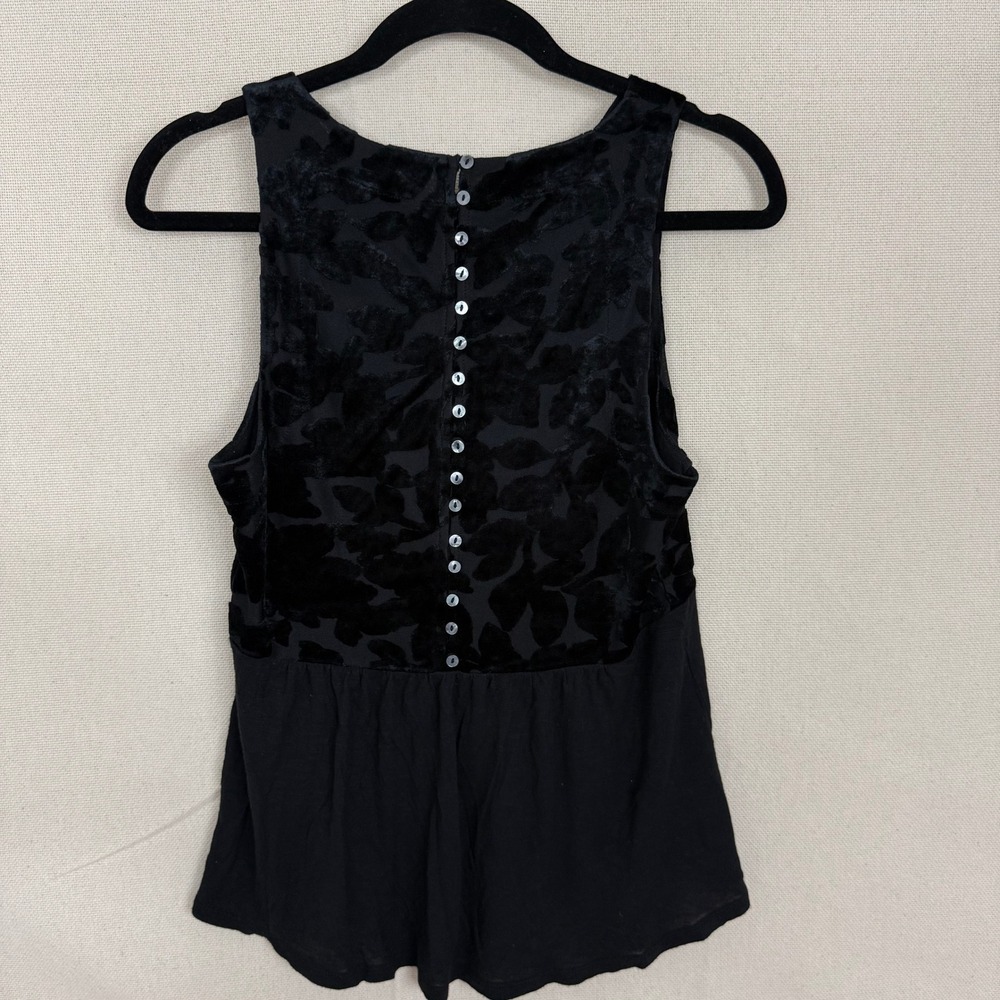 Lucky Brand Womens Black Burnout Velvet Floral Peplum Button Back Tank Top Small - Picture 4 of 6